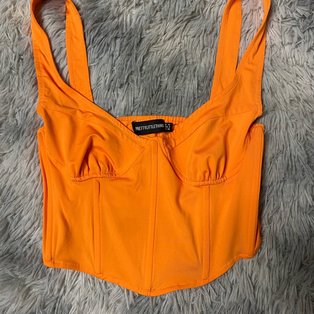 PrettyLittleThing Orange Fitted Bustier Tank Top